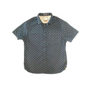 Denim & Flower Slim Fit SZ L Short Sleeve Button Up Shirt Blue w White Stars